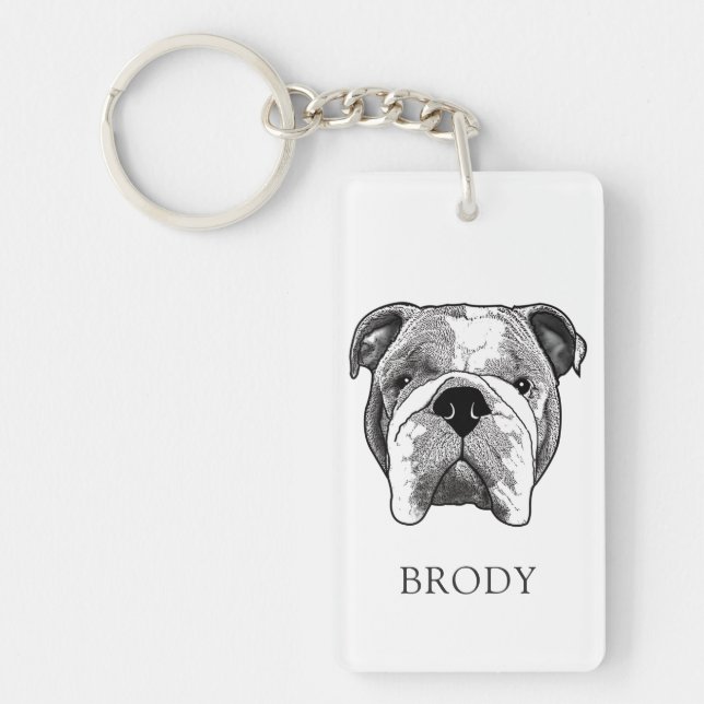 Bulldog Hand Drawing Personalised Key Ring (Front)