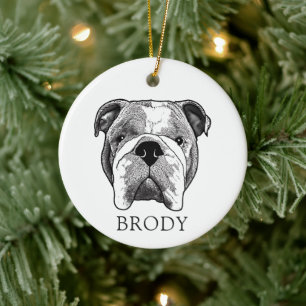 Bulldog Hand Drawing Personalized Ceramic Ornament