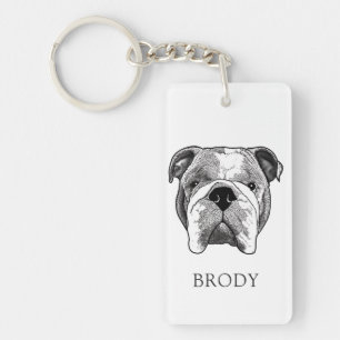 Bulldog Hand Drawing Personalized Key Ring
