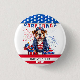 Bulldog Happy 4Th Of July America Independence Day 3 Cm Round Badge