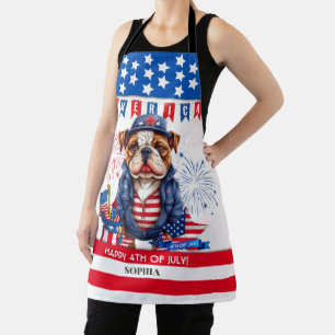 Bulldog Happy 4Th Of July America Independence Day Apron