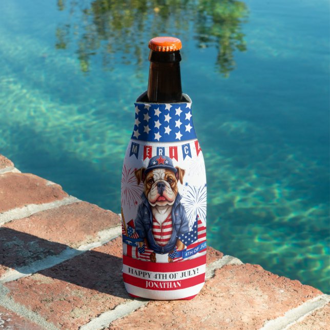 Bulldog Happy 4Th Of July America Independence Day Bottle Cooler (In Situ Pool)