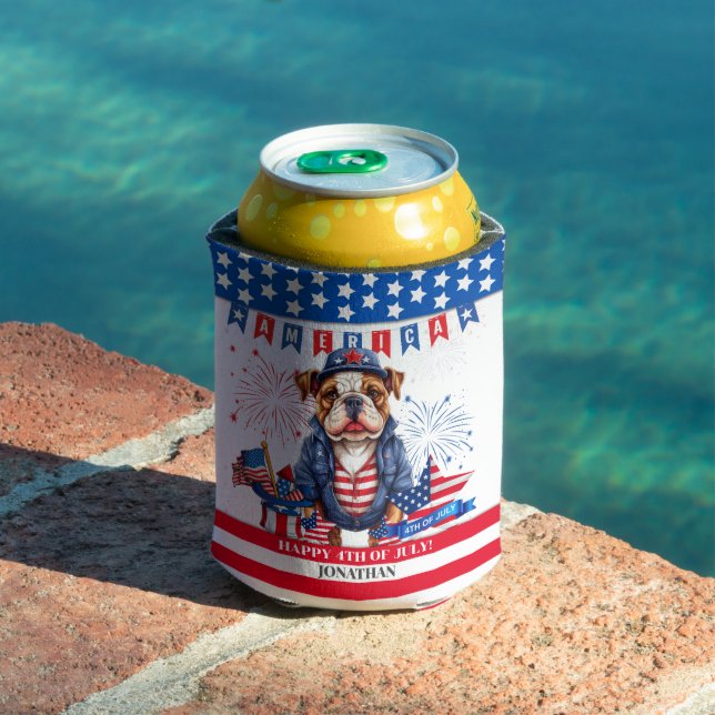 Bulldog Happy 4Th Of July America Independence Day Can Cooler (In Situ Pool)