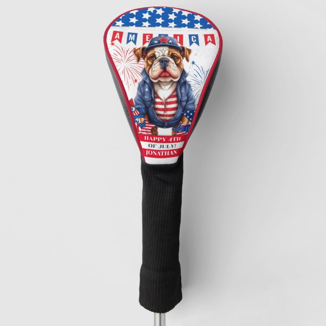 Bulldog Happy 4Th Of July America Independence Day Golf Head Cover (Front)