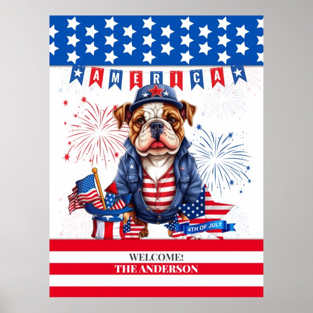 Bulldog Happy 4Th Of July America Independence Day Poster (Front)