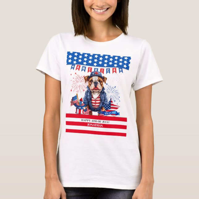 Bulldog Happy 4Th Of July America Independence Day T-Shirt (Front)