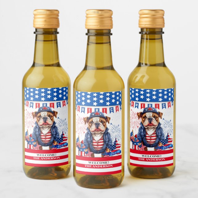 Bulldog Happy 4Th Of July America Independence Day Wine Label (Bottles)