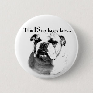 Bulldog Happy Face 6 Cm Round Badge