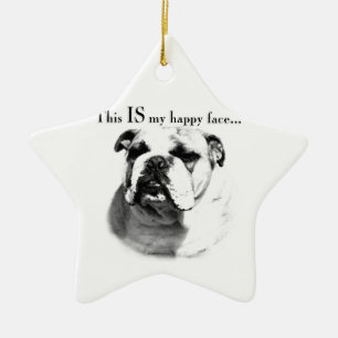 Bulldog Happy Face Ceramic Tree Decoration