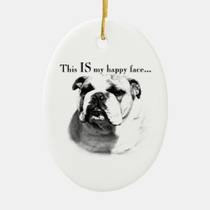 Bulldog Happy Face Ceramic Tree Decoration