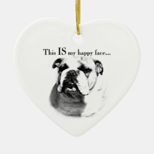 Bulldog Happy Face Ceramic Tree Decoration