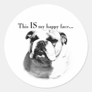 Bulldog Happy Face Classic Round Sticker