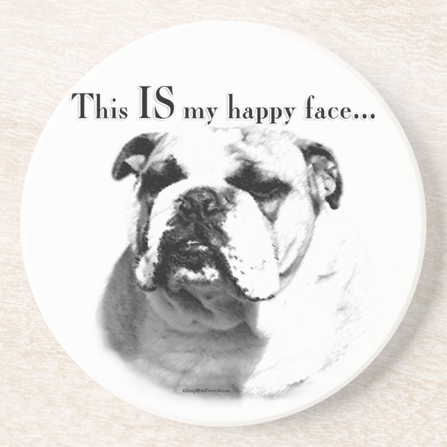 Bulldog Happy Face Coaster (Front)