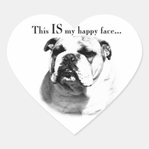 Bulldog Happy Face Heart Sticker