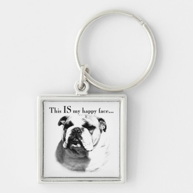Bulldog Happy Face Key Ring (Front)