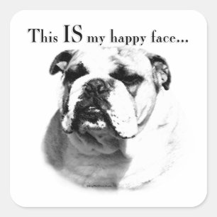 Bulldog Happy Face Square Sticker