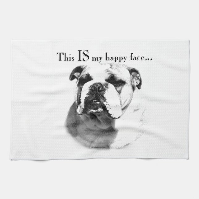 Bulldog Happy Face Tea Towel (Horizontal)