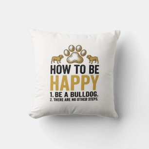 Bulldog Happy Quote Vintage Engraving Dog Lover De Cushion
