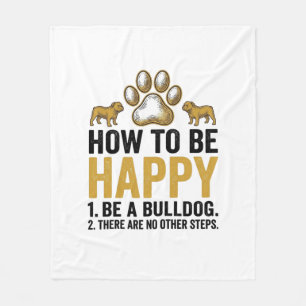 Bulldog Happy Quote Vintage Engraving Dog Lover De Fleece Blanket