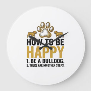 Bulldog Happy Quote Vintage Engraving Dog Lover De Large Clock