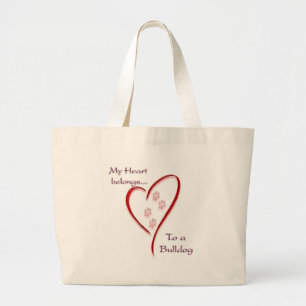 Bulldog Heart Belongs Large Tote Bag