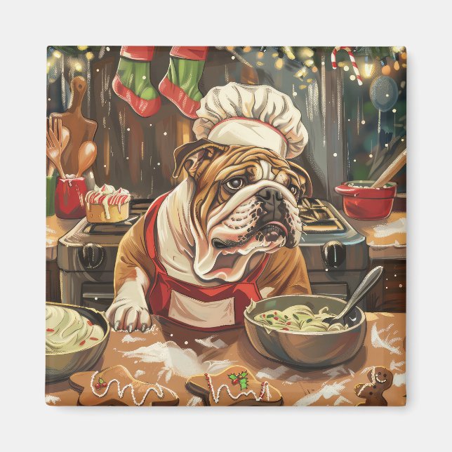 Bulldog Holiday Baking: Festive Christmas  Magnet (Front)