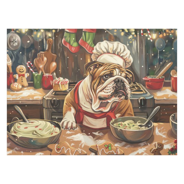 Bulldog Holiday Baking: Festive Christmas  Tablecloth (Front (Horizontal))