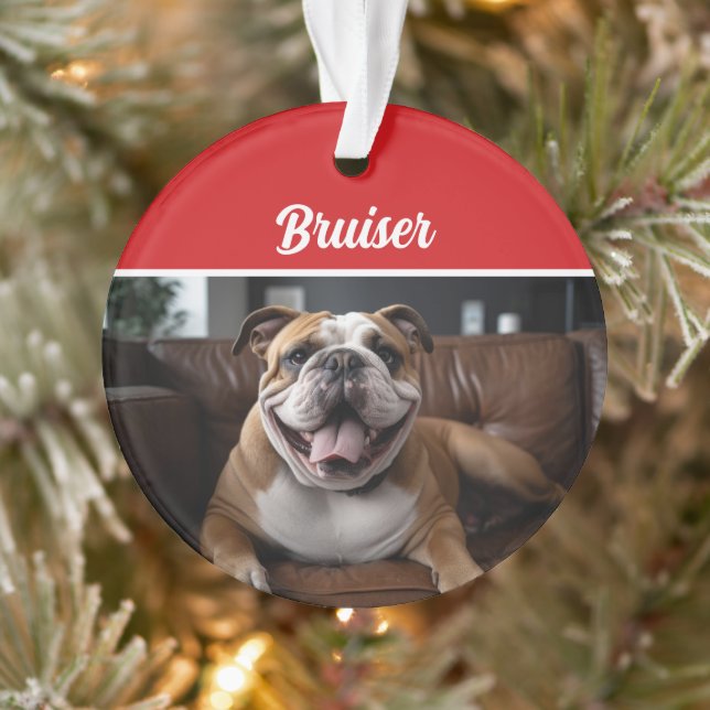 Bulldog Holiday Photo Christmas Ornament (Tree)