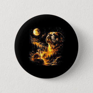 Bulldog Howling to The Moon Vintage 90s Funny Dog 6 Cm Round Badge
