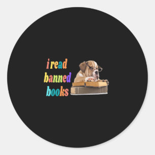 Bulldog I Read Banned Books Classic Round Sticker