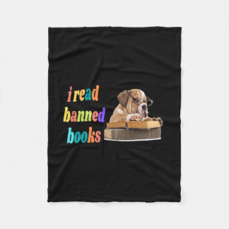 Bulldog I Read Banned Books  Fleece Blanket