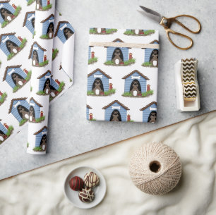 Bulldog in a Doghouse with Red Fire Hydrant Wrapping Paper