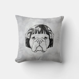 Bulldog In a Wig (Style 8) Fine Art Cushion