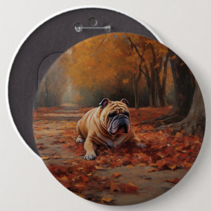Bulldog in Autumn Leaves Fall Inspire  6 Cm Round Badge