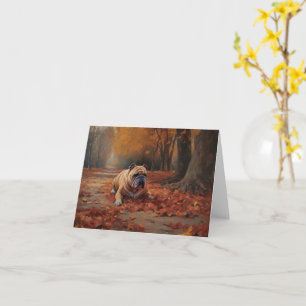Bulldog in Autumn Leaves Fall Inspire  Card