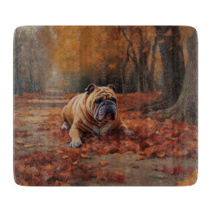 Bulldog in Autumn Leaves Fall Inspire Cutting Board
