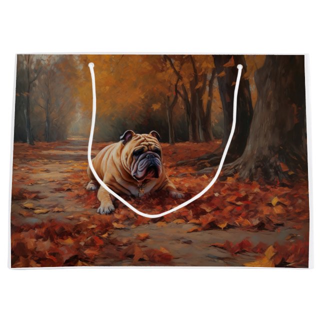 Bulldog in Autumn Leaves Fall Inspire  Large Gift Bag (Front)