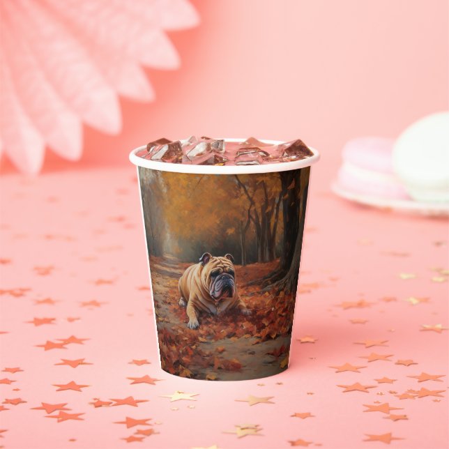 Bulldog in Autumn Leaves Fall Inspire  Paper Cups (Insitu)