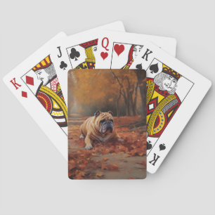 Bulldog in Autumn Leaves Fall Inspire Playing Cards