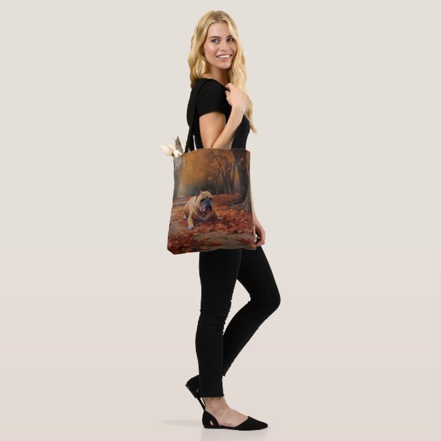 Bulldog in Autumn Leaves Fall Inspire  Tote Bag (On Model)