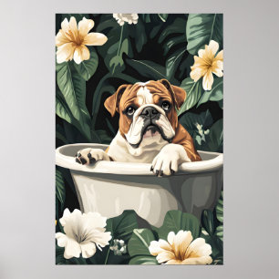 Bulldog In Bathtub Poster, Funny Dog Poster