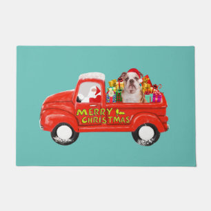 Bulldog in Christmas Delivery Truck Doormat