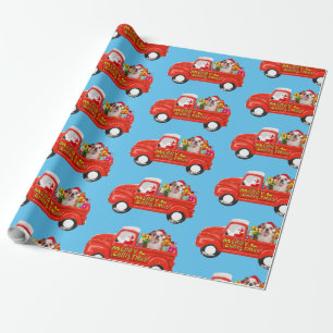 Bulldog in Christmas Delivery Truck Wrapping Paper