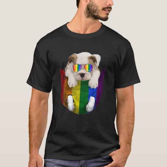 Bulldog In Pocket Rainbow Trans Gay LGBT Pride Ani T-Shirt (Front)