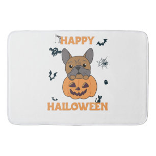 Bulldog In Pumpkin Cute Dogs Happy Halloween Bath Mat