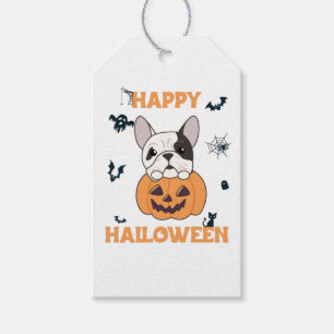 Bulldog In Pumpkin Cute Dogs Happy Halloween Gift Tags