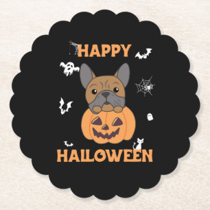 Bulldog In Pumpkin Cute Dogs Happy Halloween Paper Coaster