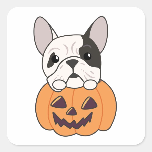 Bulldog In Pumpkin Cute Dogs Happy Halloween Squar Square Sticker (Front)