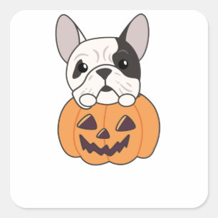 Bulldog In Pumpkin Cute Dogs Happy Halloween Square Sticker