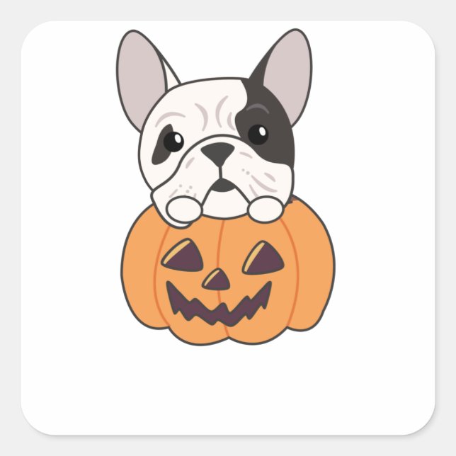 Bulldog In Pumpkin Cute Dogs Happy Halloween Square Sticker (Front)